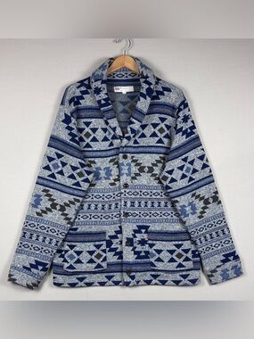 Levi’s Aztec Southwest Fleece Cardigan Jacket Gray Blue 2XL Cozy Shacket